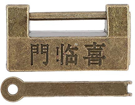 Vintage Chinese Style Copper Lock for Jewelry Box Horizontal Opening Security Organizer Antique Finish Distressed Padlock Protecting Necklaces Bracelets Rings Earrings Watches Storage