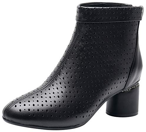 Jamron Donna Elegante Tallone di Blocco Stivaletti Traspirante Incavare Estate Stivali Pumps Nero SN02542 EU38