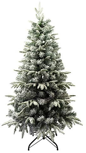 Solagua Árbol de Navidad Automontable Flocado con Copos de Nieve Abeto Extra Relleno de Doble Hojas Combinadas 150-210cm Abies C/Soporte Metálico (Flocado Nevado, 150cm)