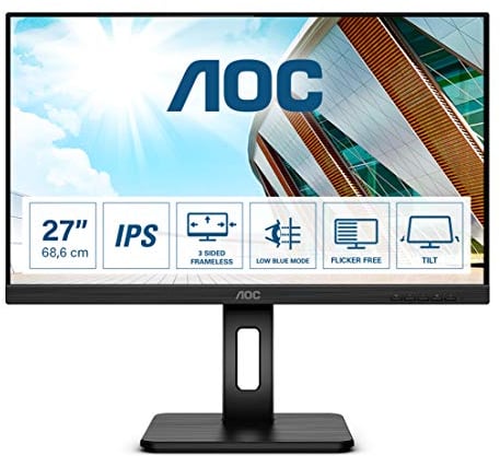 AOC Q27P2Q - Monitor Home Office - QHD 2K 27 pulgadas, 2560 x 1440, IPS, 75 Hz, 300 CD, Regulable Altura, Color Negro