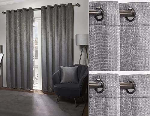 Emma Barclay Ambiance Thermal Blackout Eyelet Curtains – 3D Embossed Curtains With Reflective Reverse Weave in Charcoal - Width 66 x Drop 72 (168 x 183cm)