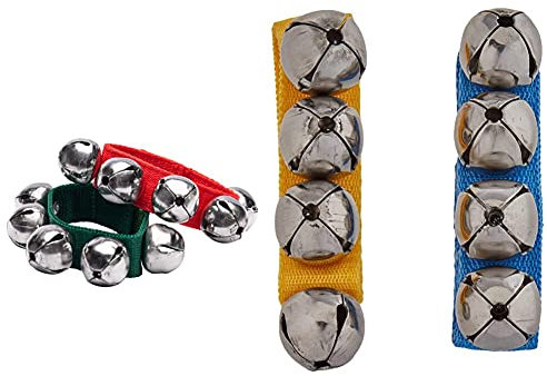 Fuzeau - 8442 - Paire de bracelets de 5 grelots - Attache velcro - Couleurs vert/rouge & 8441 - Paire de bracelets de 4 grelots - Attache velcro - Couleurs bleu/jaune