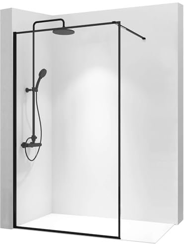 Rea Parete doccia Bler 100 WALK IN Vetro temperato di sicurezza trasparente 8 mm (Nero opaco)