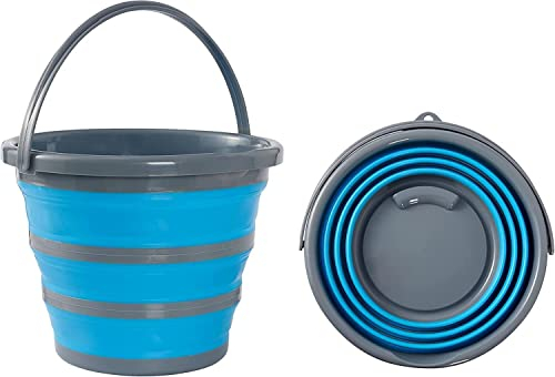 Raxter Collapsible Bucket 10L Foldable Round Silicone Mop Bucket for Easy Carry, Portable Folding Water Pail for Camping, Travelling, Fishing, Laundry, Household & Car Cleaning