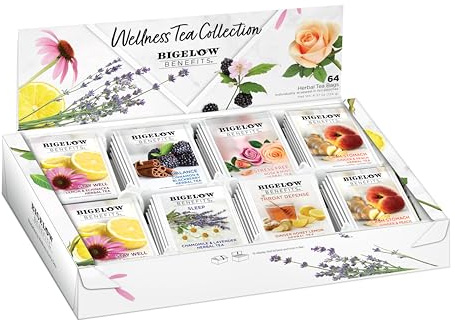Bigelow Benefits Wellness Tea Collection, Variety Gift Box Sampler, 64 Tea Bags, (Pack of 1