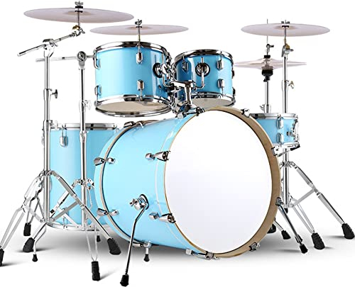 HDYNUZ Erwachsenes Schlagzeug, Erwachsenes Schlagzeug in voller Größe, 5 Trommeln, 4 Becken, professionelles Percussion-Kit für Anfänger auf der Bühne (Color : Light Blue)