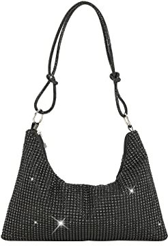 CORIOS Abendtasche Damen Strass Handtasche Strasssteine Schultertasche Shiny Diamant Clutch Bag Klein Tasche Glitzer Umhängetasche für Hochzeit Bankett-Party Abschlussball Schwarz
