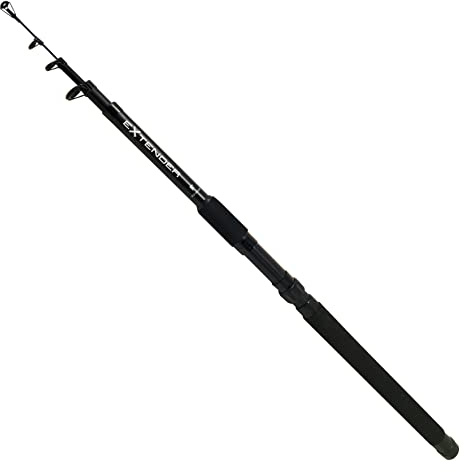 FLADEN Angeln – 2,1 m bis 3,6 m Teleskop-Spinnrute mit Verlängerungsgriff, schwarze Spinnrute, 10–30 g, bis zu 30 bis 80 g