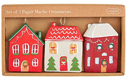 Mud Pie Pappmaché-Weihnachtsschmuck-Set Weihnachtskugeln, 8,9 x 6,4 cm