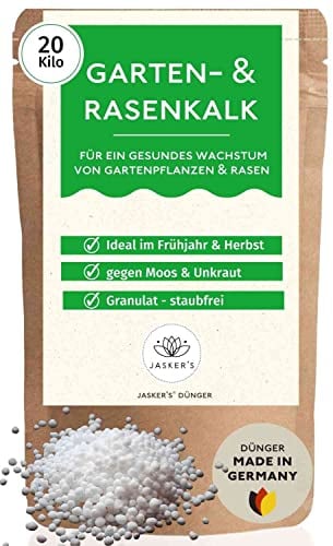 Rasenkalk gegen Moos & Unkraut 20Kg - Ideal Im Frühjahr & Herbst - 100% natürlich & langfristige Moos Verdrängung - Rasenkalk Granulat Für Streuwagen - Tierfreundlich - Kalk Für Rasen