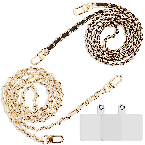 Pnakqil Tour de Cou Telephone Universelle avec 2 Patchs,2 Pièces Corde Poignet Chaîne Cordon Telephone Portable de Longe compatibles avec Plupart des Smartphones Lanyard avec Patch(Blanc+Noir)