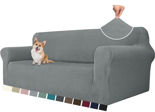 YSTELLAA Extensible Housse De Canapé 3 Places, Universelle Housse Canapé avec Accoudoirs, Sofa Cover Lavable Antidérapante, Super Extensible, Protection Griffures, Gris Clair