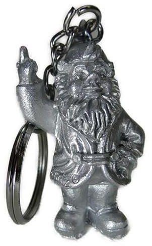 Generisch Schlüsselanhänger Zwerg mit Stinkefinger Farbe Silber 10 x 2,5 cm Gartenzwerg Mittelfinger Figur Deko GTT H270