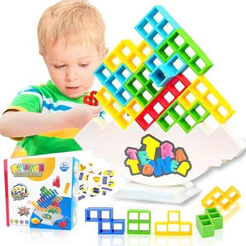 Jastown 48 Tetra Tower Spiel,Tetris Balance Spielzeug Tower Game,Kreative Stapelspiel Spielzeug,Lustige Stapelspiel für Jungen Mädchen ab Jahre 5 6 7 8 9,Team Tower-Spiel für Kinder und Erwachsene