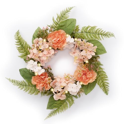 Valery Madelyn 45.7cm künstliche Blumenkranz, Frühlingskranz Sommerkranz mit LED Licht, Türkranz mit Blumen für Haustür, Fenster Wand Hochzeit Party, Muttertagsgeschenk