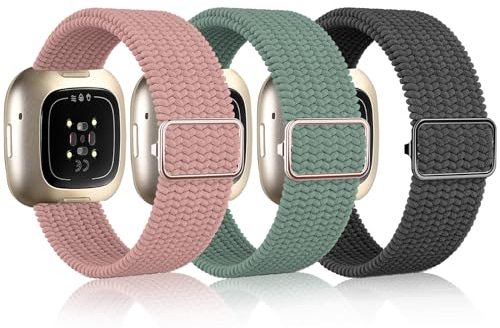 Yoassi 3PCS Bracelets Montres de Remplacement Compatible pour Fitbit Versa 4/Versa 3/Sense 2/Sense, Bracelets Montres Sports Connectées Nylon -Multicolore Foncé