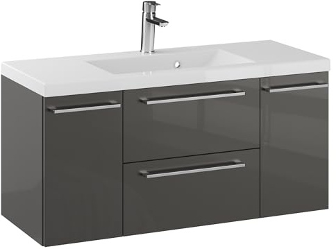Furni Rosen 100 cm Hängend Waschbecken mit Unterschrank und Stilvollen und Chromgriffen Waschbeckenunterschrank Badezimmer Waschtisch mit Unterschrank Waschtischunterschrank