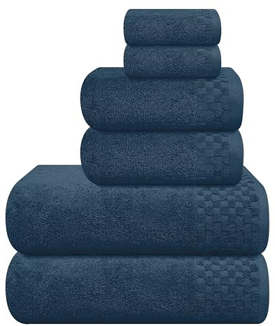 MyOwn Ultra-weiches 6er-Pack Baumwoll-Handtuch-Set, enthält 2 übergroße Badetücher 70 x 140 cm, 2 Handtücher 40 x 60 cm und 2 Waschbetten 30 x 30 cm, Mineral Blau
