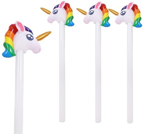 Sparkles Partyware Aufblasbarer Einhorn-Stab – 3-43 Zoll/110 cm hoch, weißer aufblasbarer Stock mit aufblasbarem Einhornkopf – Geburtstagsparty-Dekoration, lustiges Geschenk, Fotoautomaten-Zubehör
