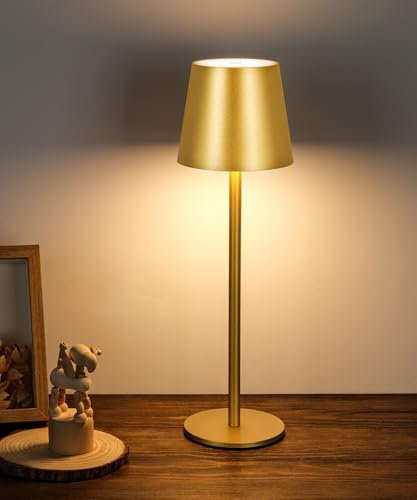 Faithorse Rechargeable Lamp Cordless Table Lamp, 2 Pack Battery Operated Lamps 5200mAh IP54 Waterproof Wireless Lamp with 3-Color Modes Touch Control Night Light for Bedroom(Gold)