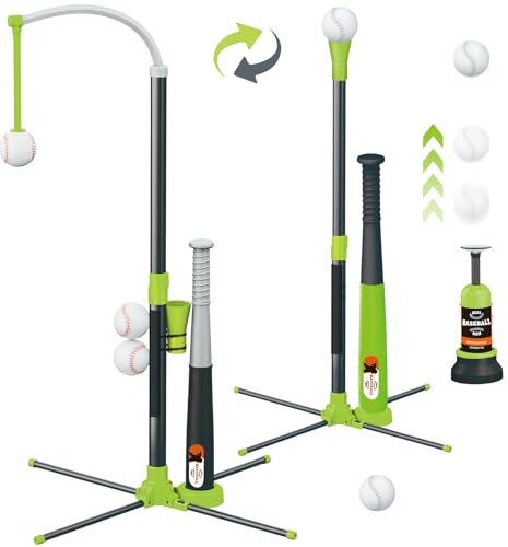 3-in-1 Baseball Set für Kinder, Höhenverstellbares Hängendes Baseball-Schlag-Tee-Set mit 2 Schlägern, Baseball-Schlagständer, Ballwerfer für Kinder, Sportspielzeug Außen/Innen für Jungen Mädchen