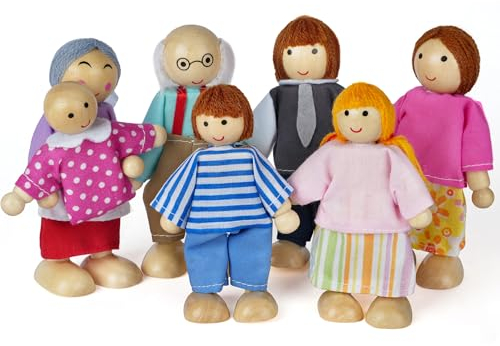 Aolso Casa Delle Bambole - 7 Pezzi, Famiglia in Legno, Statuette e Accessori per Bambole (Stile Nordico)