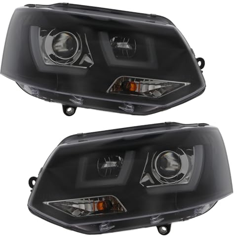 XYZ Parts Upgraded Headlights For VW Transporter T5.1 Van 2010-2015 | Projector - Black - Chrome LED DRL - Boxed Pair