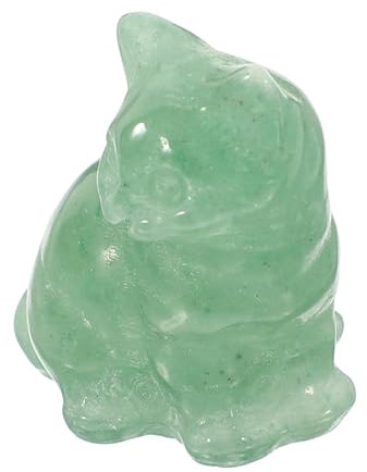 Amosfun Mini Natural Green Strawberry Crystal Fortune Cat Figurine Carved Agate Desktop Ornament Tabletop Lucky Cat Decoration for Home Office