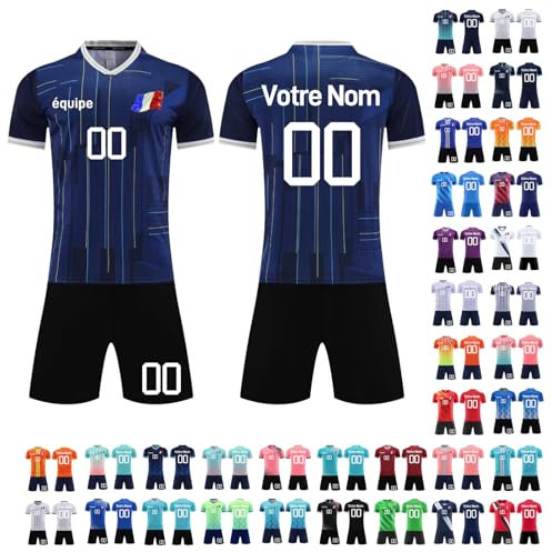 Maillot de Foot Personnalisable Tenue Sport Maillot Equipe de France Football 2025 Enfant Homme Personnalisé avec Nom Numéro L'équipe Le Logo Tshirt Foot France Tee Shirt Personnalisé(#01)