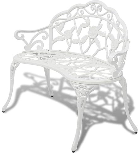 Gecheer Gartenbank, 2-Sitzer Sitzbank mit Aluminiumguss und Gusseisen, 100 cm Weiß, für Garten, Terrasse oder Balkon