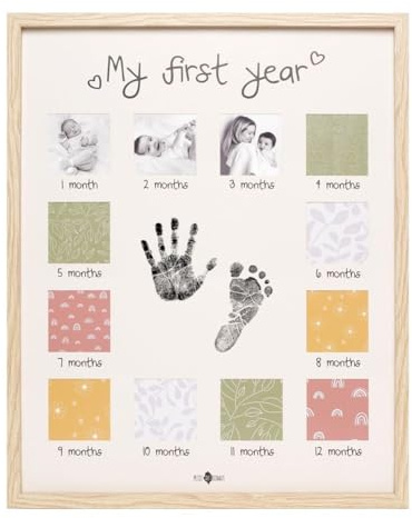 Petit Artichaut My First Year Photo Frame – Proudly Showcase Your Baby’s Milestones with Monthly Photos & First Inkless Handprint and Footprint