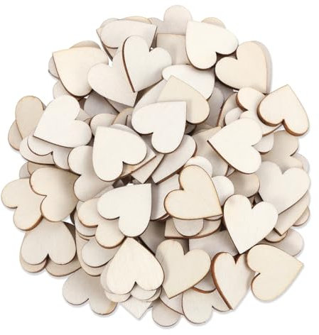 Bewudy 100 Pcs 1 Wooden Hearts for Crafts, Small Wood Hearts Cutout Slices, DIY Unfinished Wooden Ornaments Embellishments, Wood Slices Tags for Valentine's Day Christmas Wedding Party Ornaments