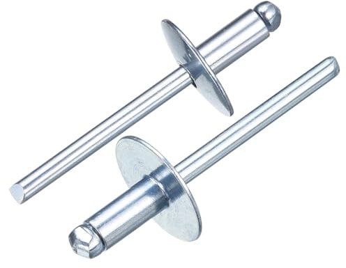 sourcing map 50Pcs 3/16x3/8 Aluminum Blind Rivets, Aluminum Grip and Steel Mandrel, Large Flange Fastener Rivets for Metal, Furniture, Automotive, Silver