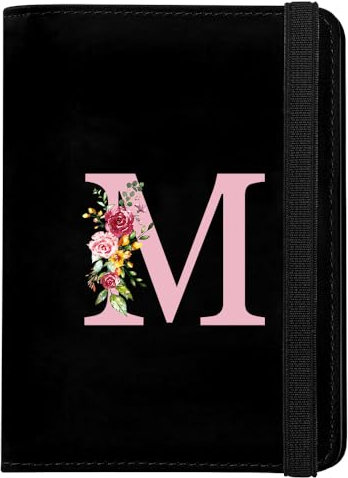 Personalisiert Initialen Reisepasshülle, Passport Cover mit RFID-Blocker, Kunstleder Reisepass Hülle für Damen Herren Reisepass Kreditkarten, Ausweis und Reisedokumente, Reise Geschenk, Schwarz(M)