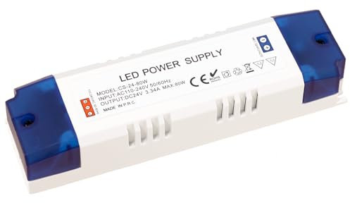 MEEKBOS LED Trafo LED Transformator 1-80W 24V 3.3A Treiber Netzteil, Trafo 230V Auf 24V DC, keine Mindestbelastung, kein Flimmern, kein Rauschen für Überwachungskameras und LED-Leuchten,Lichtstreifen