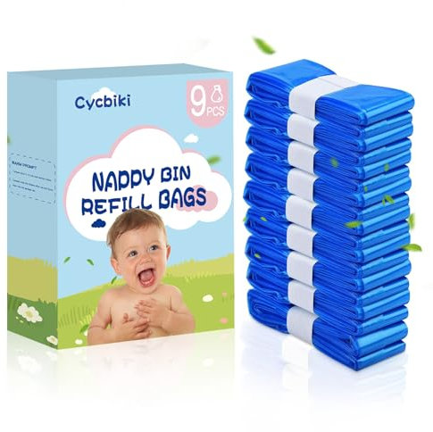 Cycbiki 9 Pack Nappy Bin Refills Smellproof nappy bags Diaper Bin Pail Disposal Bags,Compatible with Angelcare and Spross Diaper, Twist & Click,Tommee Tippee and all others,hold upto 320 nappies