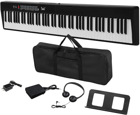 Bonnlo Portable Piano Keyboard 88 Keys Folding Piano Keyboard, Eletric Piano with Dual Bluetooth, Headphones, Piano Bag - Black for Beginner & Creater