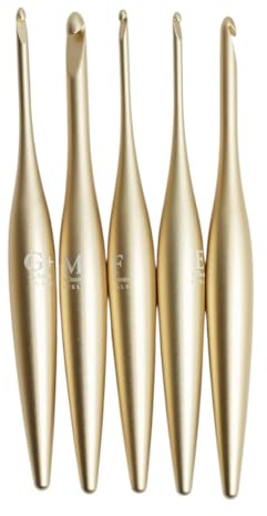 Furls CrochetGold Streamline Metall, mattes Finish und poliert, Häkelnadeln mit ergonomischem Griff, 17,8 cm (matt, F – 3,75 mm)