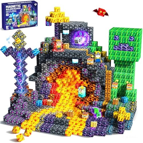 Pourbibi Magnetische Bausteine - 150 Teile Magnetbausteine Magnetspielzeug,Ostern Geschenke Kinder, Magnetische Bauwelt Spielzeug Magnetblöcke für Kinder ab 3 4 5 6 7 8 9 10 Jahre Verstaubare