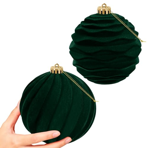 Miaikoe 2 PCS Große Samt Weihnachtskugeln Ornamente Zerbrechungsdichte hängende Set für Weihnachtsbaum Feiertagsparty Dekorationen (Dunkelgrün, 15 cm)