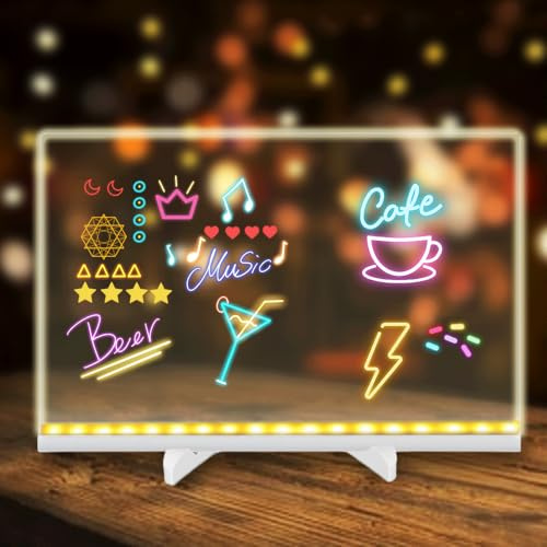 Led Zeichenbrett, 2026 Neu Leuchtendes Led Zeichenbrett für kinder Acryl Notiztafel mit 7 Farben Stift und Verstellbarem Ständer,Drawing Board,Memo,Werbetafel (30 * 20CM)