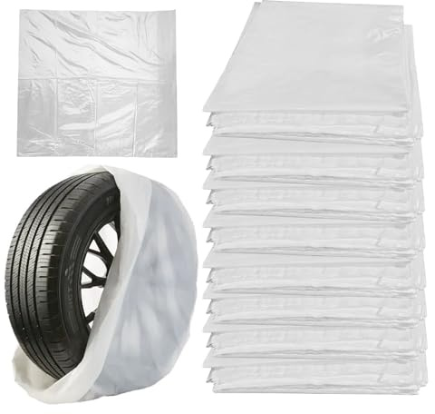 PEEXTBB Housse Pneu, 16 Pièces 100 x 100 cm Housses Pneus Auto Ensemble, Sacs à Jantes, Chaussette Pneu Voiture, pour Les Pneus de Voiture de Vélo, Blanc