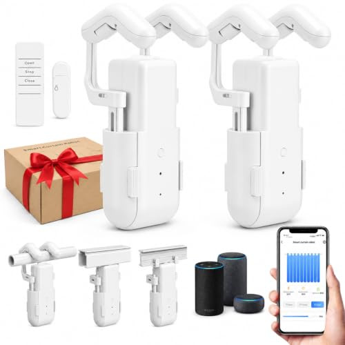 Smart Automatischer Vorhangöffner für Römische Stange,T/U-förmige Schiene | Elektrischer Vorhang Öffner mit App/Timer,Bluetooth Fernbedienung,Upgrade-Motor 16kg,Kompatibel mit Alexa,Google Home Hub