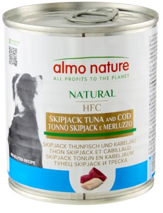 Almo Nature HFC Natural - Nassnahrung für Hunde mit Skip Jack Thunfisch + Kabeljau ursprünglich Lebensmittelqualität und Werden jetzt für Hundenahrung erwendet.