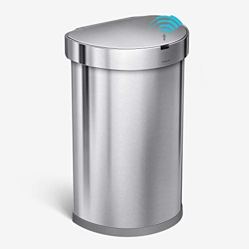 simplehuman ST2009 45 Liter, halbrunder Sensorabfalleimer mit Beutelfach, Mülleimer Küche, gebürsteter Stahl, 5 Jahre Garantie