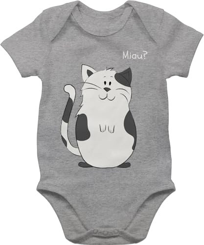 Baby Body Junge Mädchen - Tiermotiv Animal Print - lustige Katze - 12/18 Monate - Grau meliert - babykleidung mit tiermotiven strampler neugeborene tieren tiermotive cat bodys cats tier meow