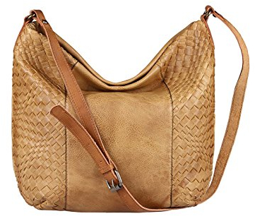 OBC Damen Tasche Shopper Flechtoptik Ledertasche Hobo Bag Schultertasche Umhängetasche Crossover Crossbody Henkeltasche Beuteltasche Cognac