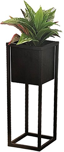 Blumenkübel auf Ständer, Metall, quadratisch, 50 cm, Schwarz