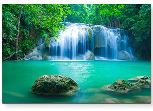 Paul Sinus Art Leinwandbilder | Bilder Leinwand 120x80cm exotischer Wasserfall in Erawan – Thailand