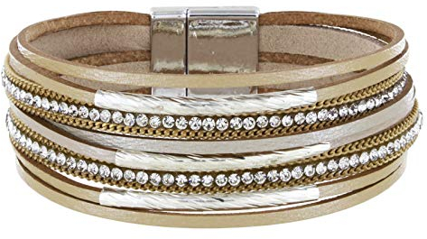 StarAppeal Armband Lederarmband mit Strass, Ketten und Schmuckelementen, Magnetverschluss Silber, Damen Armband (Gold)